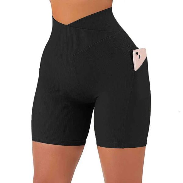 Apretado sobre cintura hilo pantalones de yoga cruz de mujer cinturón alto bolsillo moda fiess patrón de crisantemo pantalones cortos deportivos 688ss 2023