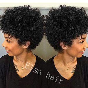 Serré Soie Cheveux Humains aucun avant de lacet Perruques Naturel Hairline Afro Kinky Curly fabriqué à la machine Afro-Américain Curl Wig176V