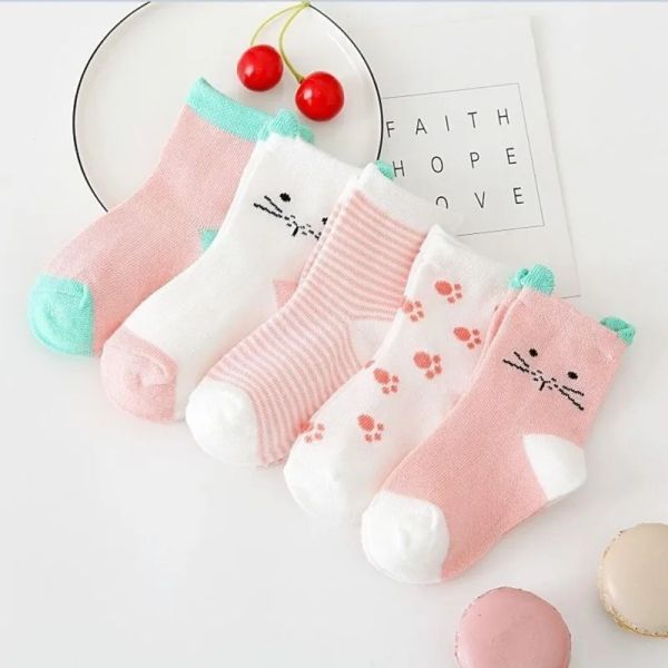 Collants 5 paires dessin animé chaussettes bébé mignon chat animal doux coton tricot bébé fille pour enfants garçon nouveau-né les chaussettes pour enfants pendant 06 ans