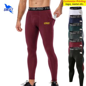 Collants Personnalisez le logo Hiver Warm Fleece Liner Sports Pantalons de compression Men Men Running Running Leggings With Pockets Gym Fitness Coll