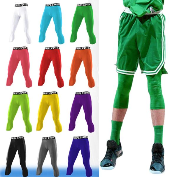 Collants hommes gymnase capri courent collants pantalon enfants basketball football football fitness exercice sport 3/4 shorts de leggings recadrés