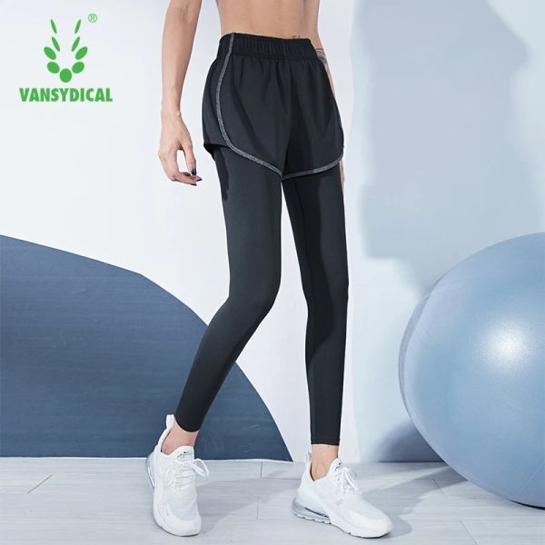 Mallas VANSYDICAL 2 en 1, pantalón de Yoga para mujer, mallas de gimnasio a rayas para correr, mallas para correr, pantalones largos de compresión para mujer, poliéster para mujer