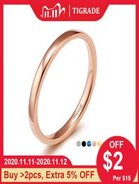 Tigrade 2 mm mince Titanium Ring Femmes Rose GoldblackBlue Polished Simple Slim Rings For Man Femme Anel Wedding Engagement Band9013819
