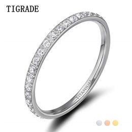 Tigrade 2mm Dames Ring Cubic Zirconia Anniversary Wedding Engagement Band Maat 4 tot 13 Bagues Giet Femme 211217