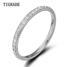 TIGRADE 2mm Damesring Zirkonia Verjaardag Bruiloft Verlovingsband Maat 4 tot 13 bagues pour femme 210701267l