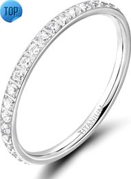 Tigrade 2 mm Femmes Titanium Eternity Ring Cumbic Zirconia Anniversary Wedding Engagement Band Taille 3-13.5