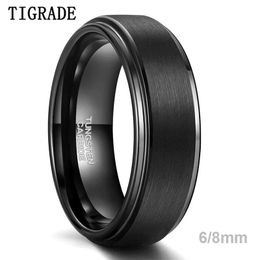 Tigrade 6/8 mm Tungsten Carbide Ring Men Black Cepilled Fashion Anillos de boda masculina Banda de compromiso vintage para pareja Banda unisex 240416