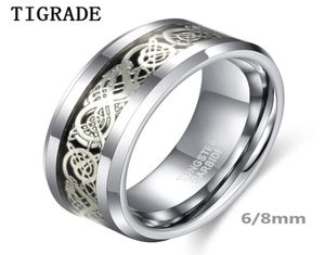 Tigrade 68mm Mannen Zilver Kleur Tungsten Carbide Ring Luxe Wedding Band Dragon Inlay Mode-sieraden Comfort Fit anel masculin 223483719