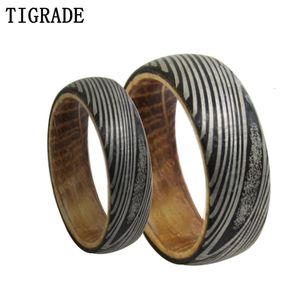 Tigrade 6mm8mm Tungsten Carbide Wijnvat Houtnerf Ring Voor Mannen Vrouwen Engagement Wedding Bands Minnaar Paar Ringen 240112