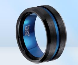 Tigrade 8 mm hommes noirs tungstène ringard carbide mince ligne bleue bande de mariage vintage hommes bijoux anime anel masculino aneis taille 615 25755532