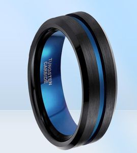 Tigrade 8 mm mannen zwarte wolfraam carbide ring dunne blauwe lijn trouwband vintage mannen sieraden anime anel masculino aneis maat 615 21900295