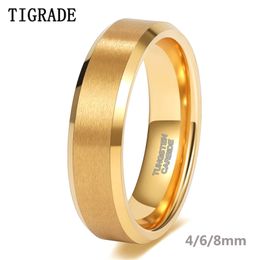 Tigrade Anillo de bodas chapado en oro para mujeres 4/6/8 mm de ancho Cepillado Tungsteno Anillo para hombre Joyería de aniversario de lujo Regalo de pareja 211217