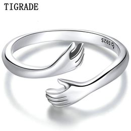 Tigrade Solid 925 Sterling Zilveren Arm Knuffel Open Ringen voor Vrouwen Mannen Gift Ring Aanpasbare Eenvoudige Mode-sieraden 231220