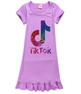 Tik Tok-jurk voor grote meisjeskleding Zomer Kinderen Print Katoen Ruche Casual Kid Home Pyjama8911189