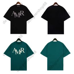 Tik Tok Influencer Même marque de créateur Pur Coton Été Vert Noir Lâche T-shirt à manches courtes 24ss Lettre de base Superposition entrelacée Imprimé Grand