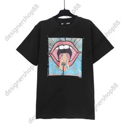 Tik Tok influenceur même marque de créateur pur coton Crazy Big Mouth imprimé à manches courtes High Street marque tendance T-shirt ample été noir blanc