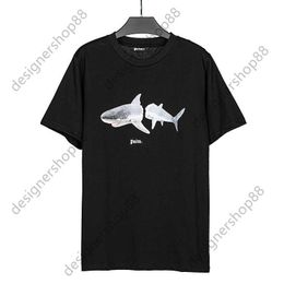 Tik Tok Influencer Même Marque De Créateur Pur Coton Requin À Queue Cassée Lettre Imprimé Hommes Et Femmes À Manches Courtes Lâche Et Polyvalent T-shirt À Col Rond