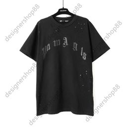 Tik Tok Influencer Même marque de créateur Pur coton Encre mouchetée noire avec imprimé mousse usé Couple T-shirt ample à manches courtes Tendance InS Trendy