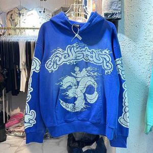 Tik Tok-influencer hetzelfde designermerk Pure katoen hoogwaardige Hellstar Blue Yoga Hoodios Pannen Wasbare zware patchwork Casual hoodie