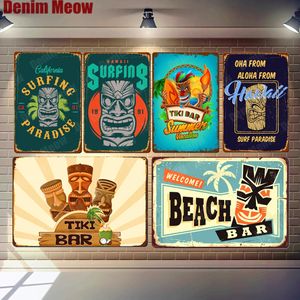 Tiki Bar Stickers Welkom Beach Bar Vintage Metal Tin Signs Bar Pub Cafe Home Decor Hawaii Surfing Wall Art Posters 20x30cm WO3