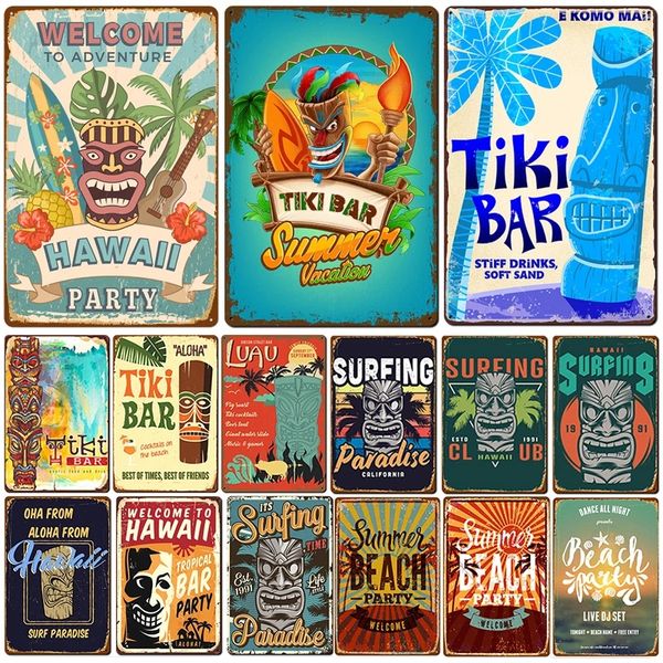 Tiki Bar Vintage taverne métal étain signe plage décor rétro affiche Plaque métal Vintage pour Bar Pub décoration murale 20 cm x 30 cm Woo