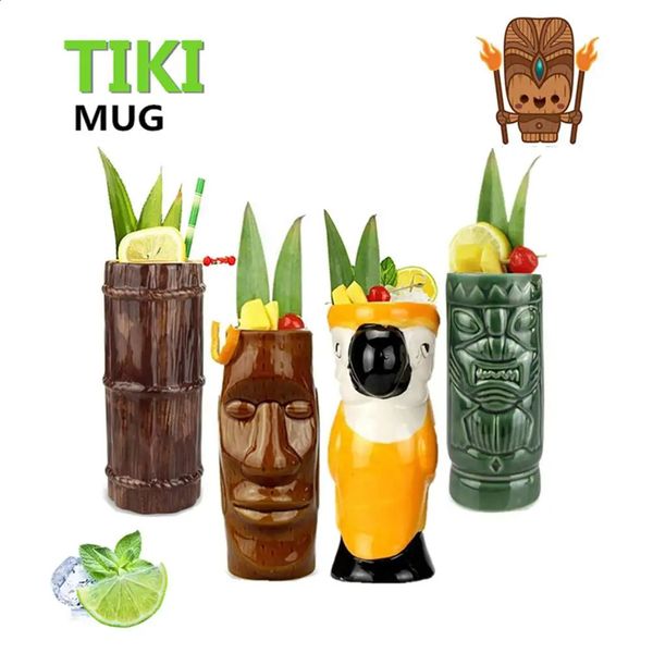 Tiki Mugs Céramic Set Halloween Handmade Creativity Decoration Cocktail Tasses verres de boissons Hawaiian Party Barware 240327
