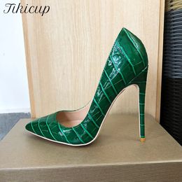 Tikicup effet vert femmes bout pointu talons hauts 8 cm 10 cm 12 cm personnaliser dames Sexy escarpins aiguilles Club chaussures de fête 240129