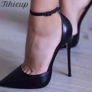 Tikicup charol mujer correa de tobillo Dorsay Stiletto bombas puntiagudas zapatos de tacón alto sexy 8 cm 10 cm 12 cm personalizar 240129