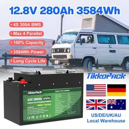 Tikkopack 12V 280AH LIFEPO4 Batterijpakket Grade A cellithium Iron Phosphate Batterie met 4S 300A BMS voor huisopslagbelasting gratis