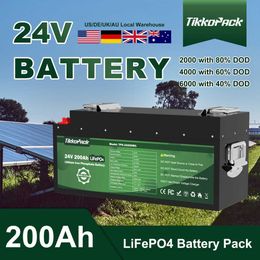 Paquete de batería TIKKOPACK 24V 200Ah LiFePO4 25,6 V 5120Wh baterías recargables 4000 ciclos BMS incorporado 4S 200A RV coche UE sin impuestos