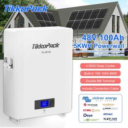 TIKKOPACK 48V 100Ah Powerwall 5kWh LiFePO4 Batterie Pack 6000+ Cycle avec RS485 CAN 16S 100A BMS Pour 5KW Solaire 10 Ans de Garantie