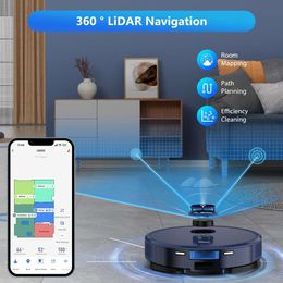 Tikom L9000 Robot Vacuum Mop Combo con navegación LiDar, succión de 4000 Pa, 150 minutos de tiempo de ejecución, 14 zonas no -go, mapeo inteligente - Pet Hairy