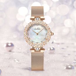 Tiktok Korean Womens Diamond Set Quartz Fashion Fritillary Small Round Round Mesh Watch