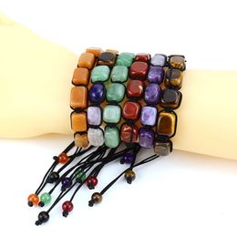 Tiktok diffusion en direct bracelet en cristal coloré tissé à la main bracelet de yoga en pierre rectangulaire pour les meilleurs amis charmes amitié Vsco