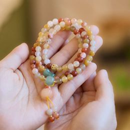 Tiktok – Bracelet en soie dorée naturelle avec trois cercles de pompon de citrouille, en Jade, pour femme, cadeau de nouvel an pour personnes âgées