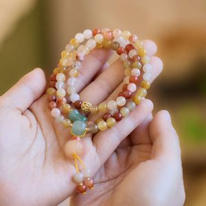 Tiktok – Bracelet en soie dorée naturelle avec trois cercles de pompon de citrouille, en Jade, pour femme, cadeau de nouvel an pour personnes âgées