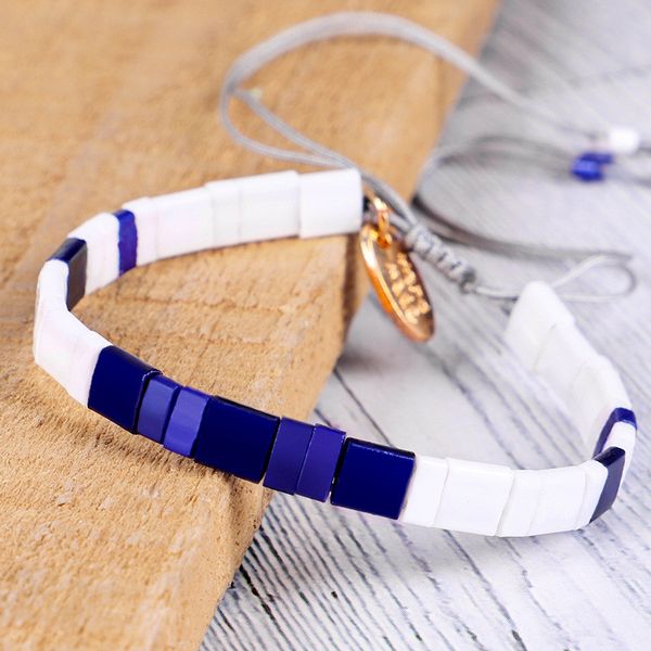 Tila Beads Woven Rope Charm Bracelet White Blue Bead joyería hecha a mano mujeres pulseras brazaletes para hombres regalo