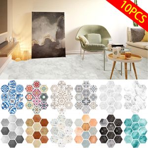 Tegelstickers 10-stcs zeshoekige niet-slip vloersticker Zelfklevende waterdichte tegelstickers Twill Wallpaper voor woonkamer badkamer huisdecor 230417