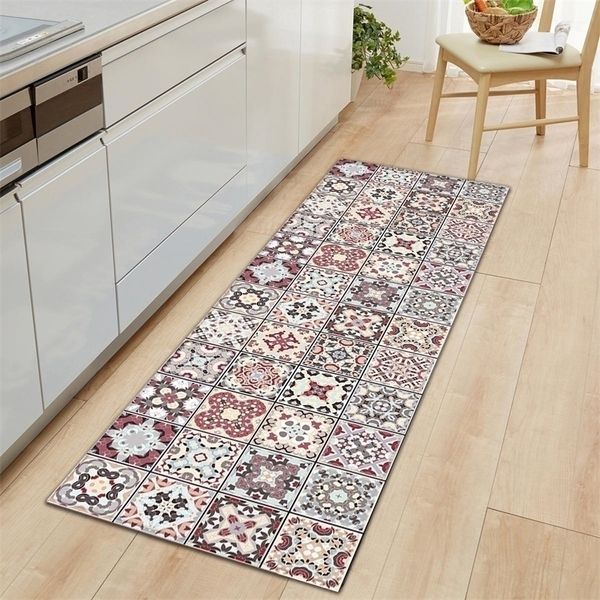 Tapis de cuisine à motif de carreaux, style Boho, flanelle, antidérapant, pour porte d'entrée, doux, pour salon, chambre à coucher, salle de bain, 220301