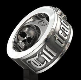 Jusqu'à la mort Do Us Part039 Hip Hop Men039 Fashion en acier inoxydable Black Diamond Skull Band Punk Gothic Engagement Jewelr5880419