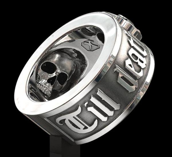 Jusqu'à la mort Do Us Part039 Hip Hop Men039 Fashion en acier inoxydable Black Diamond Skull Band Punk Gothic Engagement Jewelr9370322