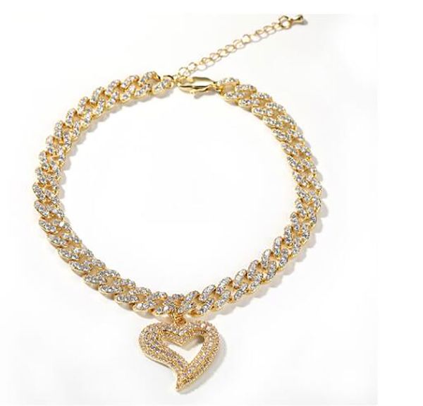 Bracelets de cheville coeur incliné pour femmes Zircon 9mm Bracelet de cheville cubain Cancer lion vierge jambe chaîne de pied bijoux de plage