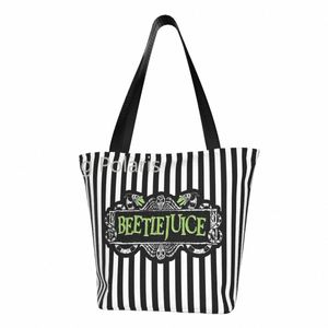 Tim Burt Beetlejuice Groceries Shop Tote Bag Women Cute Horror Movie Canvas Shopper Schoudertassen Grote capaciteit Handtassen 11pp#
