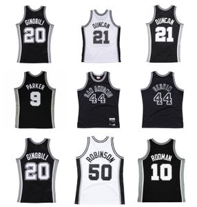 Maillot de basket-ball Tim Duncan Spur San Tony Parker Antonio David Robinson George Gervin DENNIS RODMAN Manu Ginobili Throwback Noir Taille S-XXXL