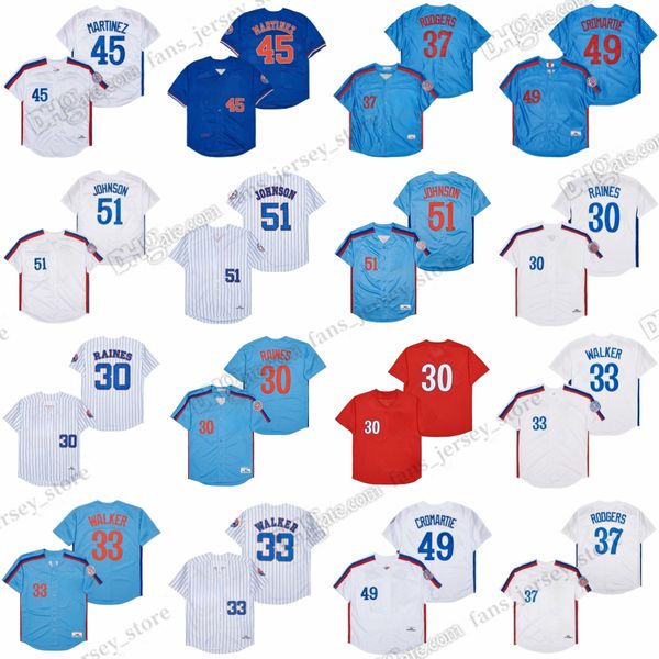 Tim Raines maillots de baseball vintage Larry Walker Steve Rogers Pedro Martinez Warren Cromartie Randy Johnson maillot titré