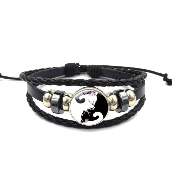 Bracelet à breloques chinois Yin-Yang tai chi, chat coloré papillon, chaîne à main, perles tissées multicouches