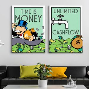 Time Is Money Monopoly Citation Inspirante Affiche Dessin Animé Anime Toile Peinture Motivationnelle Mur Art Salon Salle De Jeu Décor À La Maison Wo6