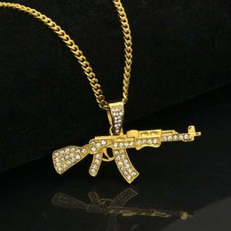 Collier pendentif pistolet à durée limitée hommes alliage pleine chaîne en cristal Bling Hip Hop accessoires en cristal collier masculin médaillon colliers pour femmes
