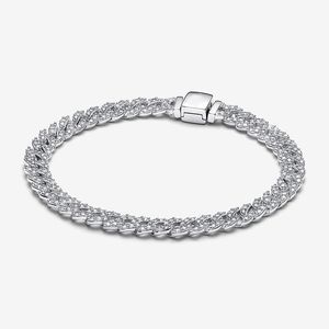 Timeless Pave Pulsera de cadena cubana Pandoras 925 Cadenas de plata esterlina Pulseras Mujeres Hombres Joyería de lujo Pulsera de diseñador de diamantes con caja original