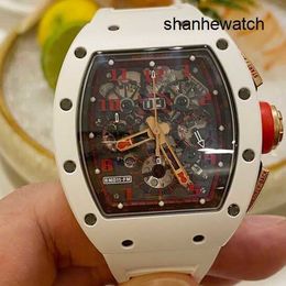 Tijdloze horloges Fancy Watch RM Watch Automatisch mechanisch Tourbillon RM011-FM-serie 4050 mm Kalender Timing Limited RM011 Wit keramiek zijkant goud